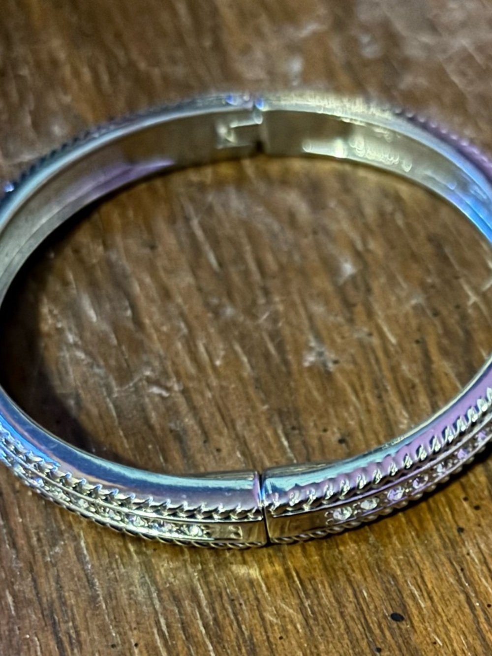 Silver-Tone Textured Hinged Bangle Bracelet - Women Jewelry